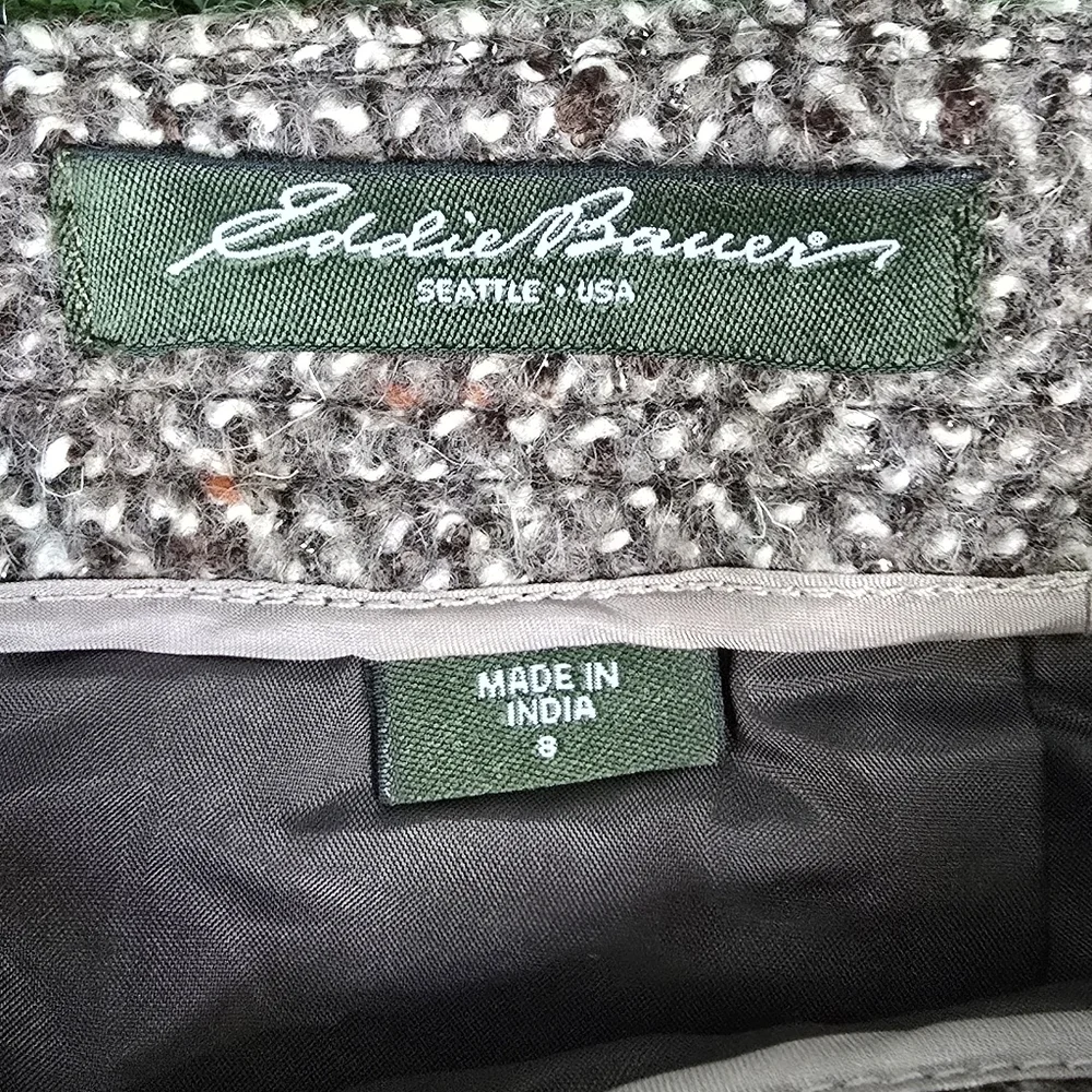 EDDIE BAUER | 48% WOOL BLEND CHEVRON WOVEN MINI SKIRT w\ BUTTONED SIDE POCKETS